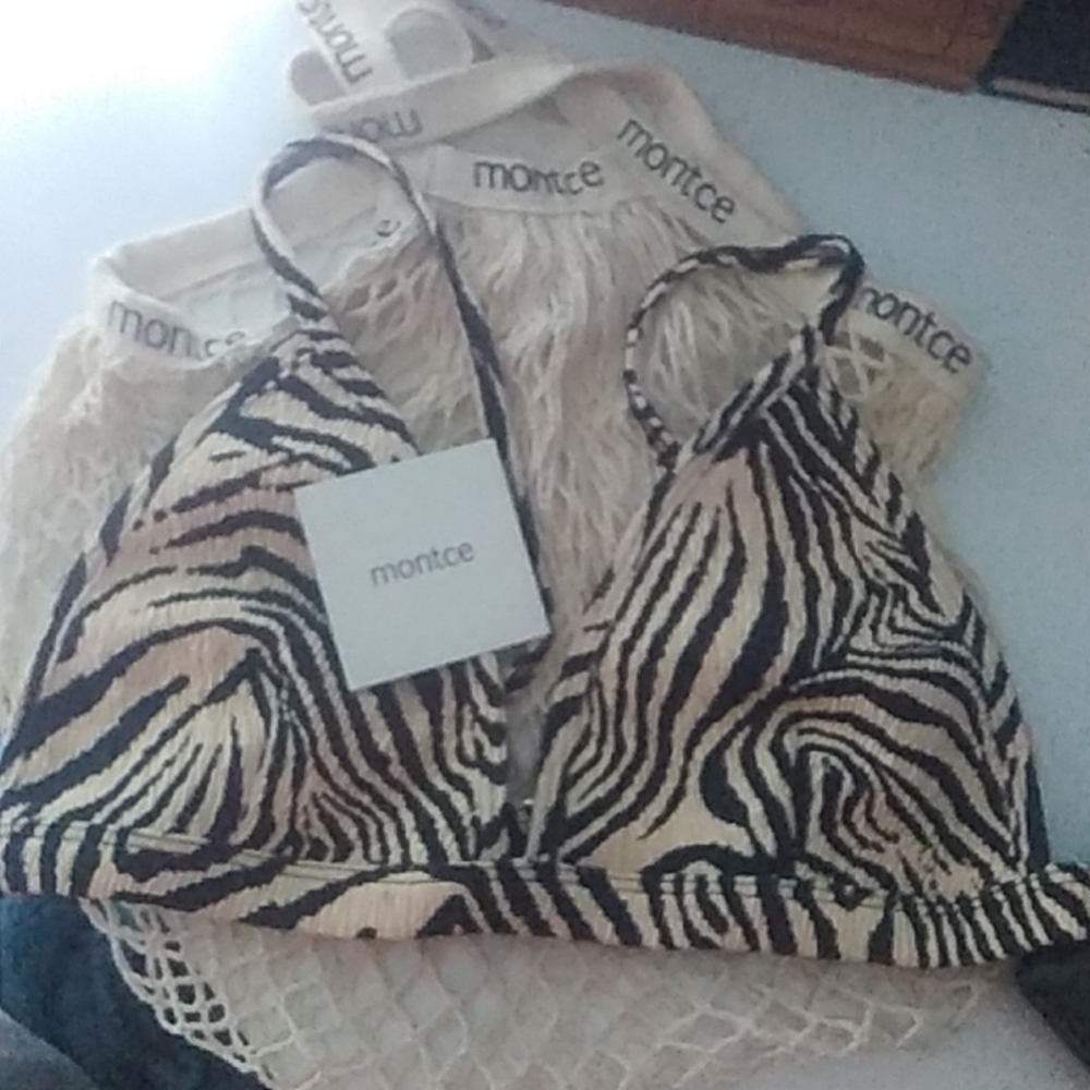Montce Zebra Micro Scrunch Hunter Triangle Bikini Top
